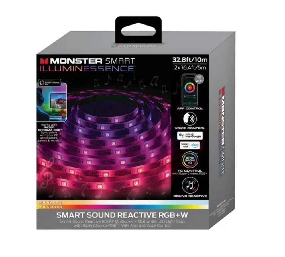 slide 1 of 1, Monster Smart Illuminessence Smart Sound Reactive Rgb+W Light Strip, 1 ct