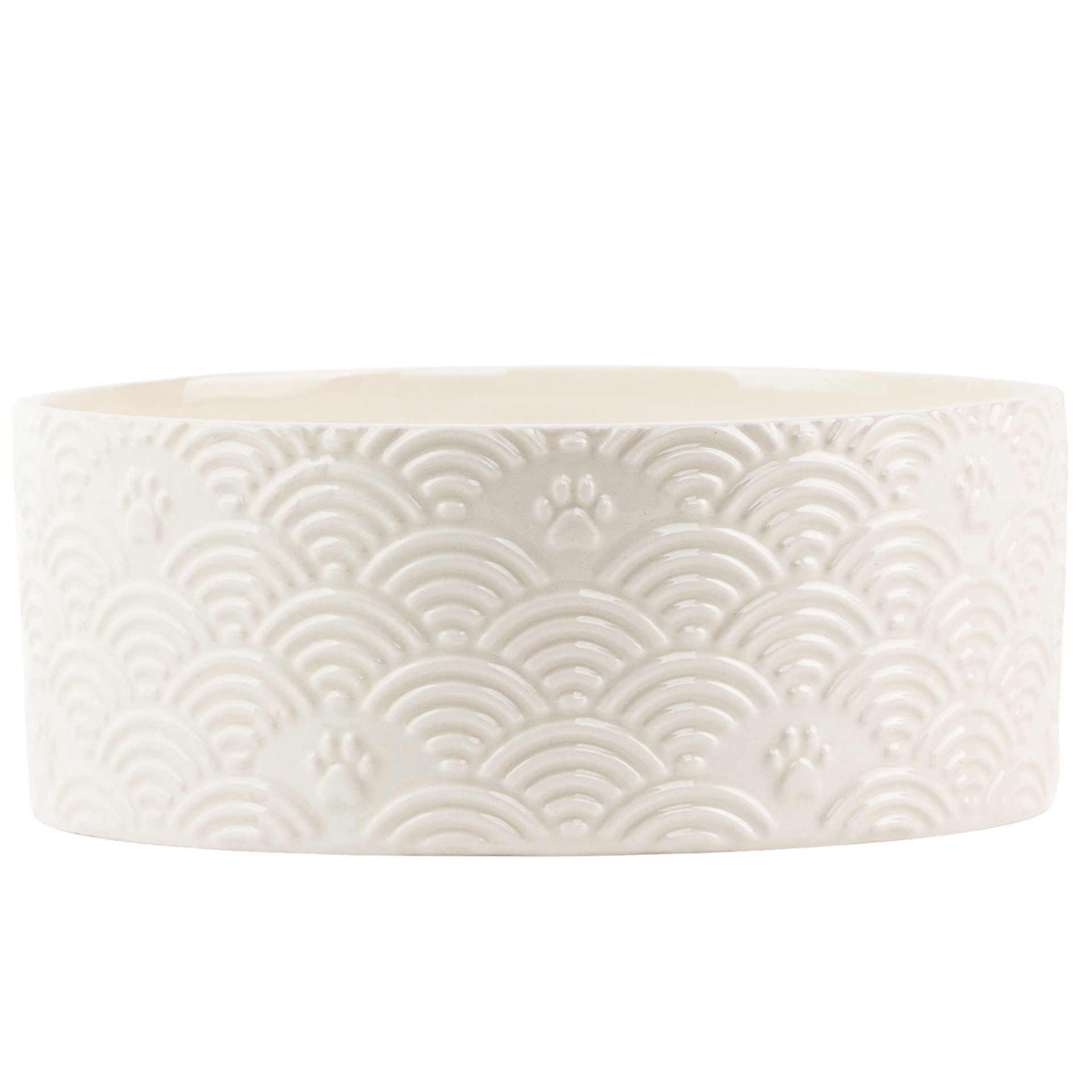 slide 1 of 1, 10 Strawberry Street Embossed Wave Paw Pet Dish, White, Large, LG