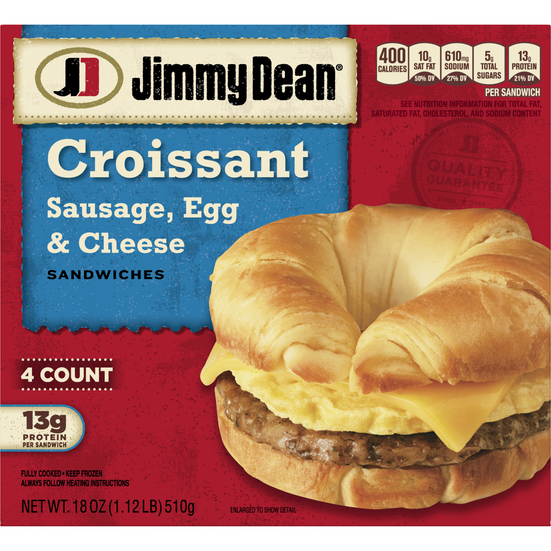 slide 1 of 6, Sausage, Egg & Cheese Croissant Breakfast Sandwiches, 18 oz