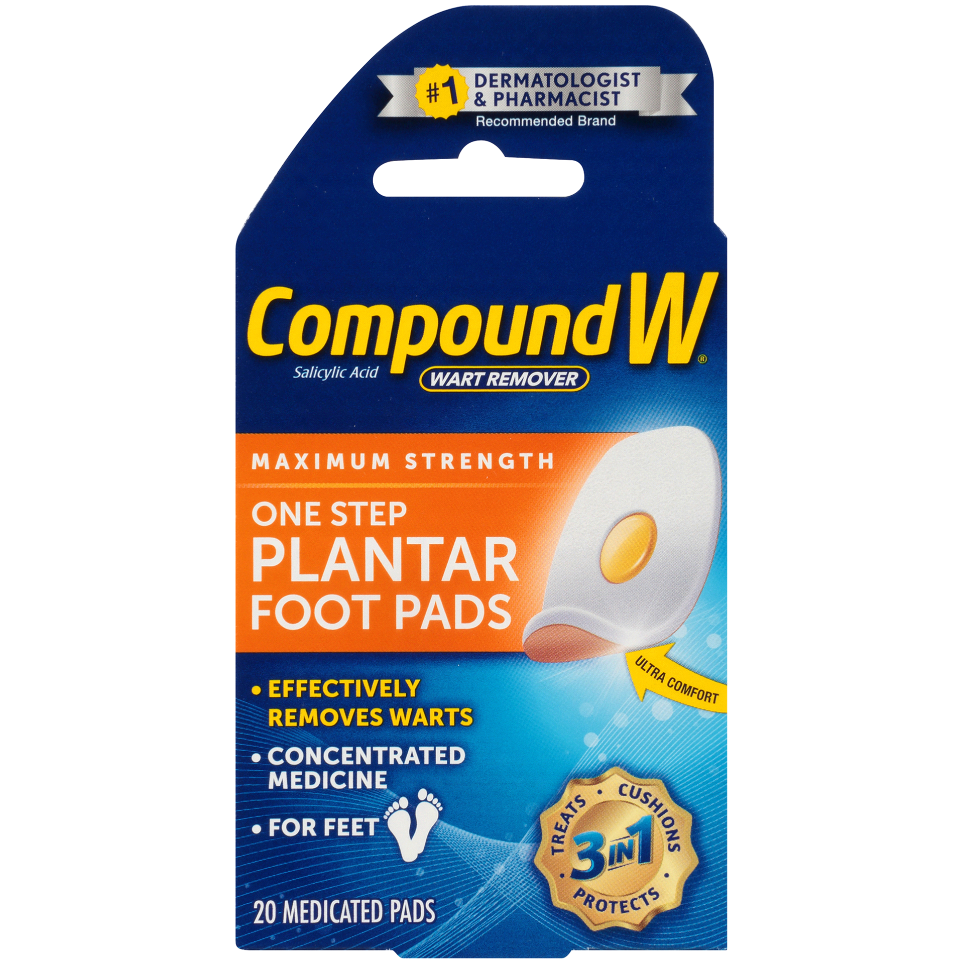 slide 1 of 5, Compound W Wart Remover, One Step Plantar Foot Pads, 20 ct