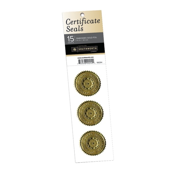 slide 1 of 3, Southworth Award/Certificate Seals, Gold, Pack Of 15, 15 ct