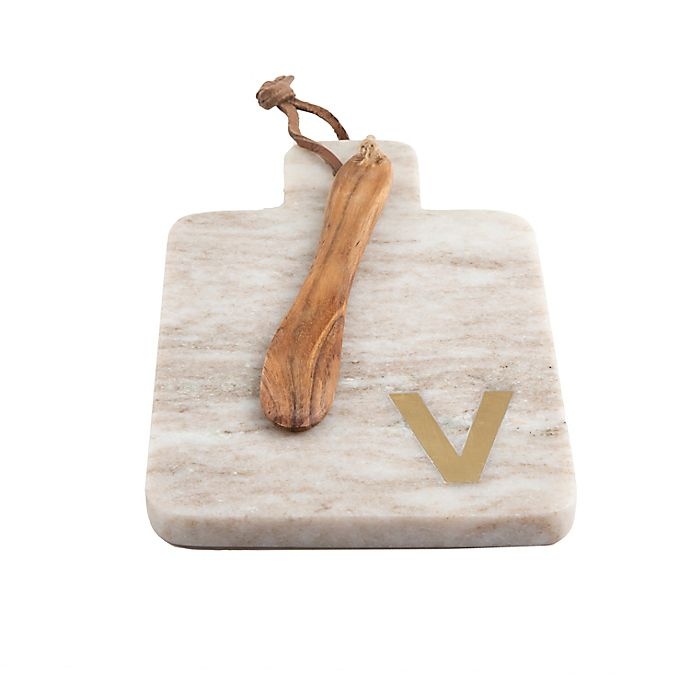 slide 2 of 2, Artisanal Kitchen Supply Marble Monogram Letter V'' Serving Board with Spreader'', 1 ct