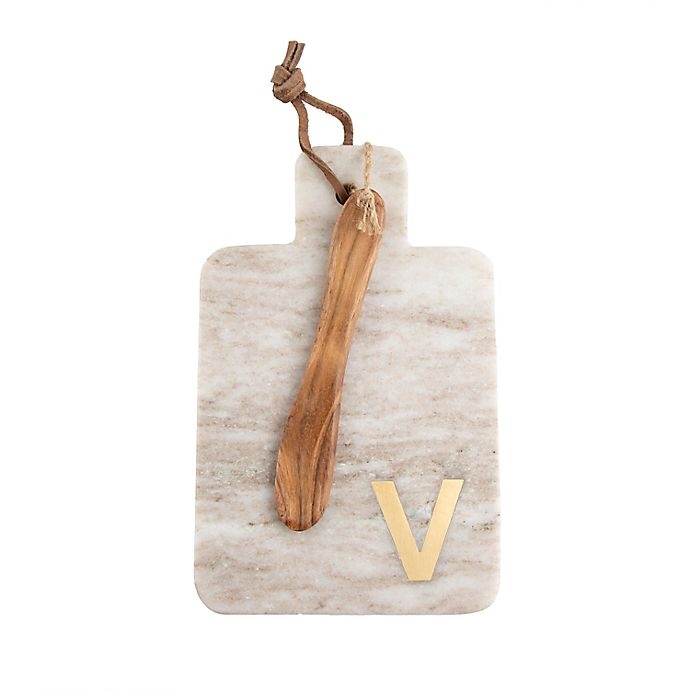 slide 1 of 2, Artisanal Kitchen Supply Marble Monogram Letter V'' Serving Board with Spreader'', 1 ct