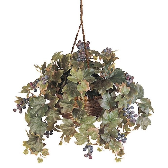 slide 1 of 1, Nearly Natural Grape Leaf Silk Plant Hanging Basket, 22 in