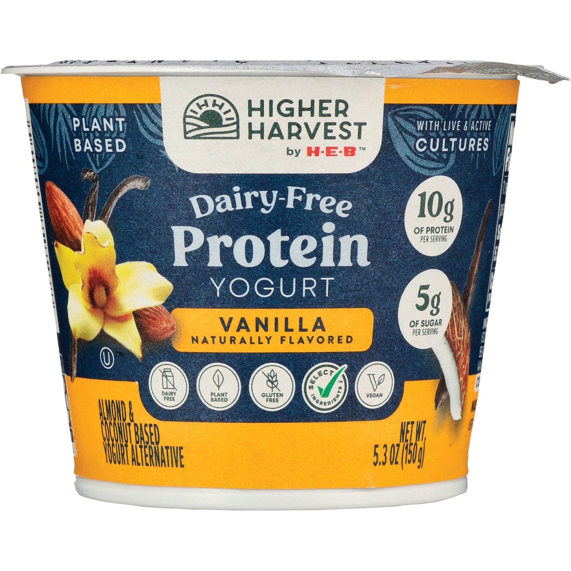 slide 1 of 1, Higher Harvest by H-E-B Dairy Free 10g Protein Yogurt – Vanilla, 5.3 oz