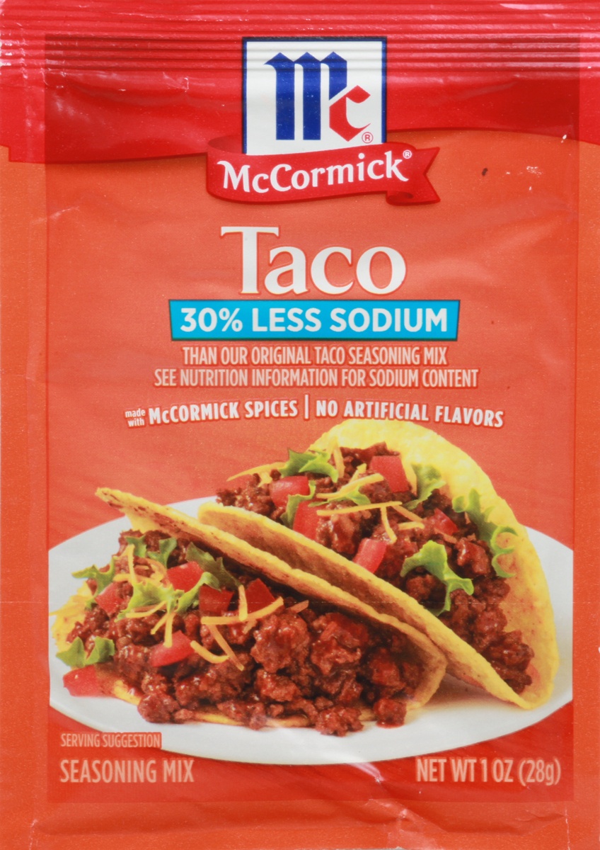 slide 9 of 11, McCormick 30% Less Sodium Taco Seasoning Mix, 1 oz