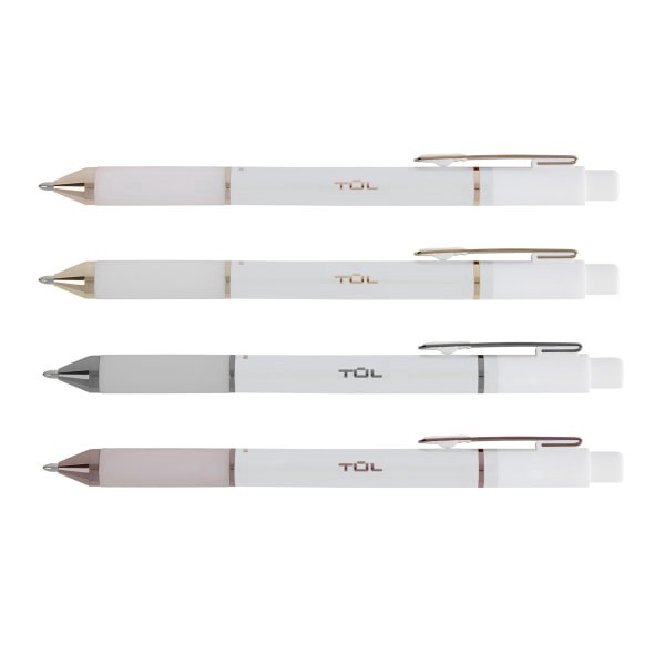 slide 8 of 8, TUL Retractable Gel Pens, Mixed Metals, Medium Point, 0.7 Mm, Pearl White Barrel, Black Ink, Pack Of 8 Pens, 8 ct