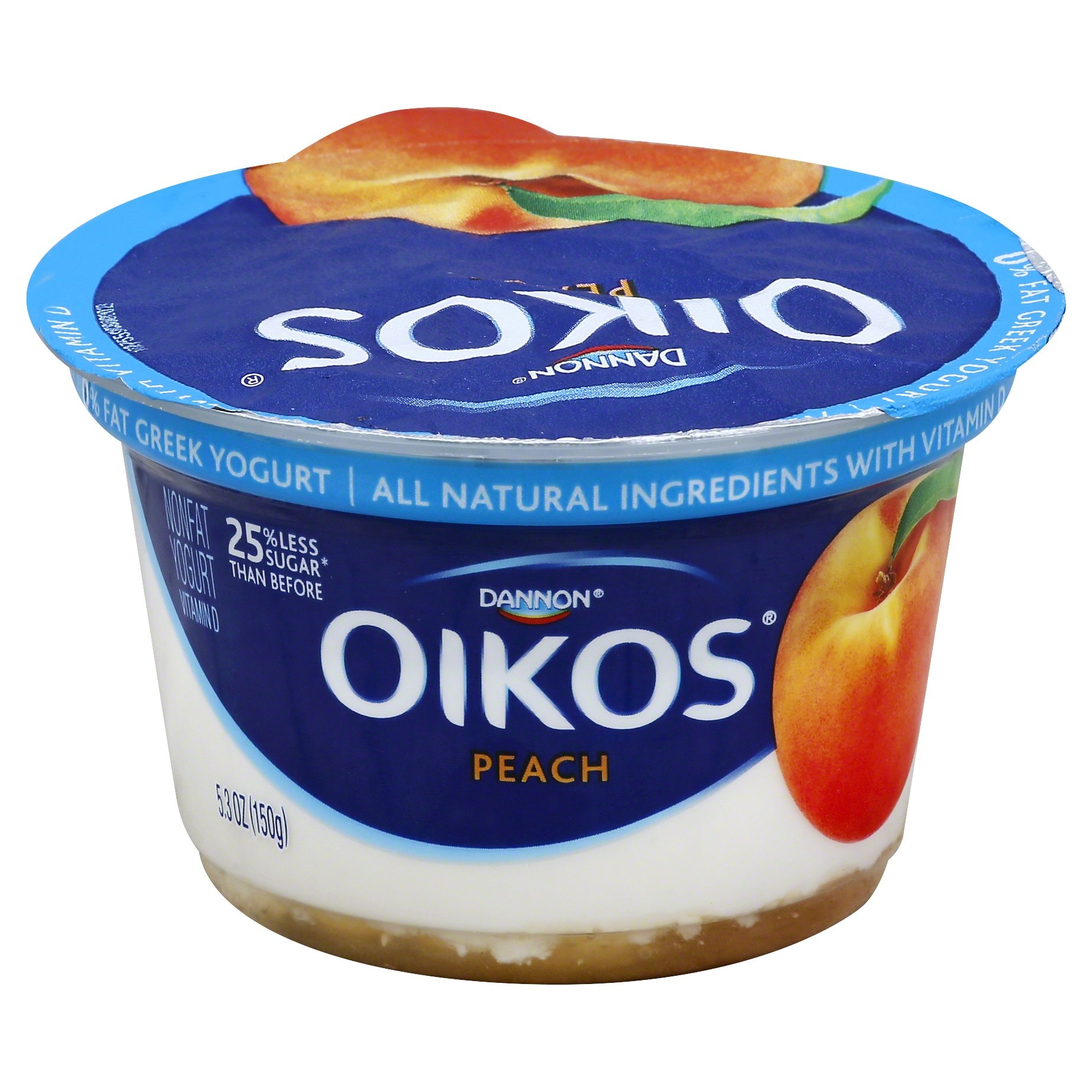 slide 1 of 5, Oikos Yogurt, Greek, Nonfat, Peach, 5.3 oz
