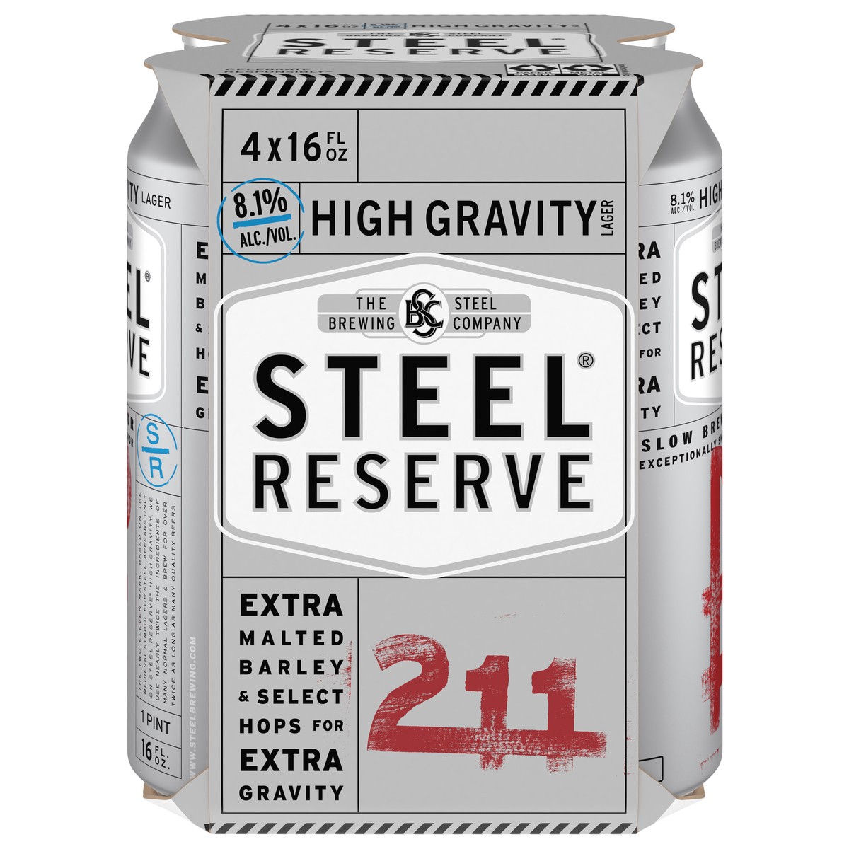 slide 1 of 5, Steel Reserve Lager High Gravity Beer 4 - 16 fl oz Cans, 4 ct; 12 oz