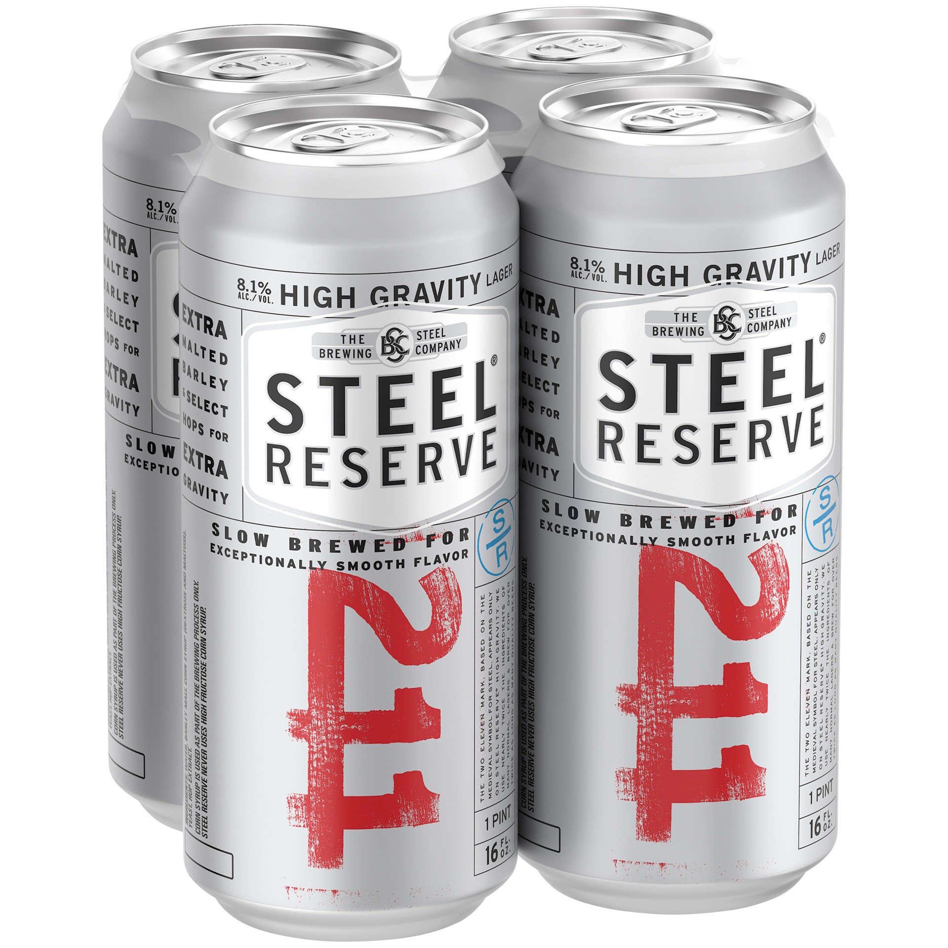 slide 1 of 5, Steel Reserve High Gravity Malt Liquor, Beer, 4 Pack, 16 fl. oz. Cans, 8.1% ABV, 16 fl oz