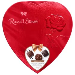 RUSSELL STOVER Valentine''s Day Red Foil Heart Assorted Milk & Dark Chocolate Gift Box, 4.03 oz. (7 pieces)