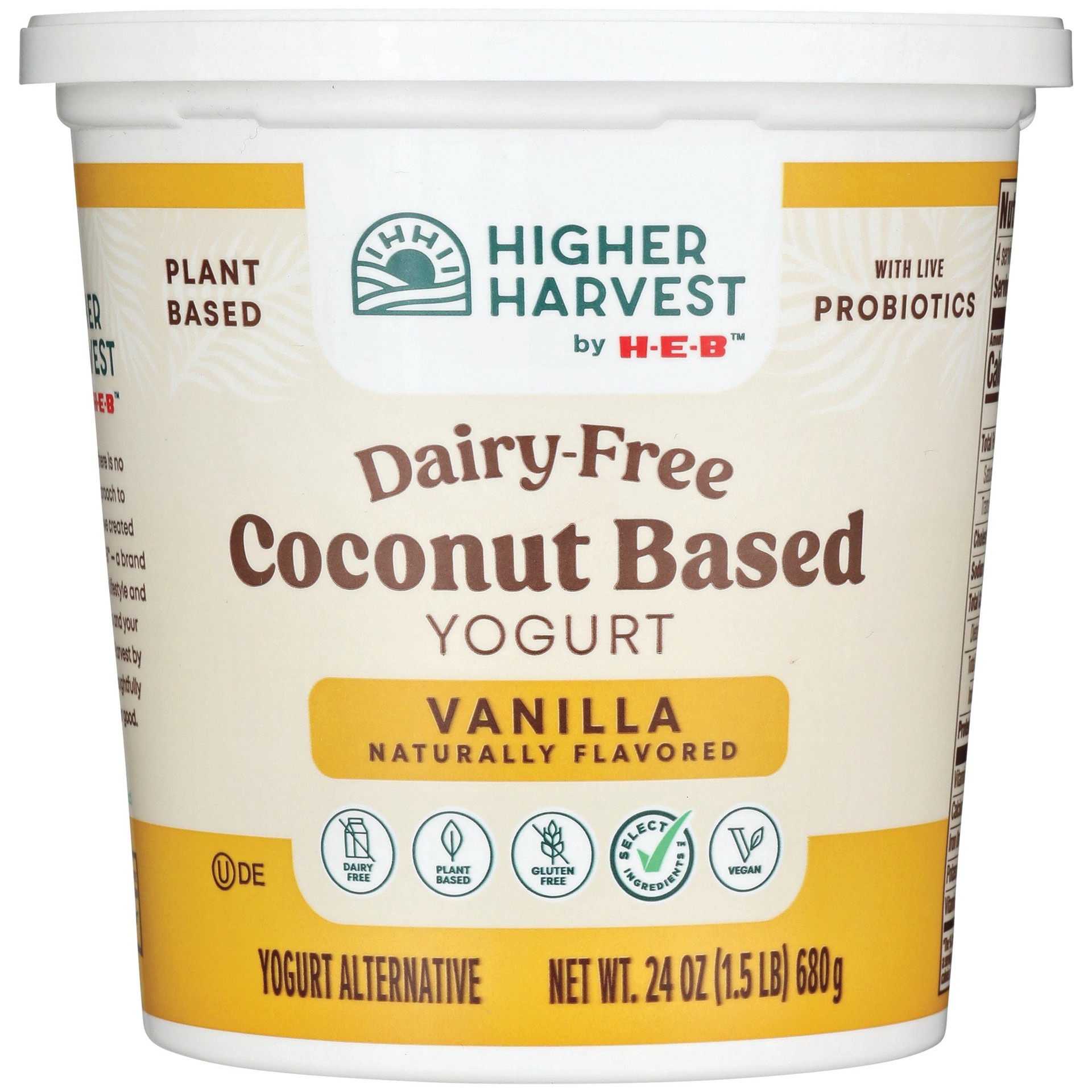 slide 1 of 1, Higher Harvest by H-E-B Dairy Free Coconut-Based Yogurt – Vanilla, 24 oz