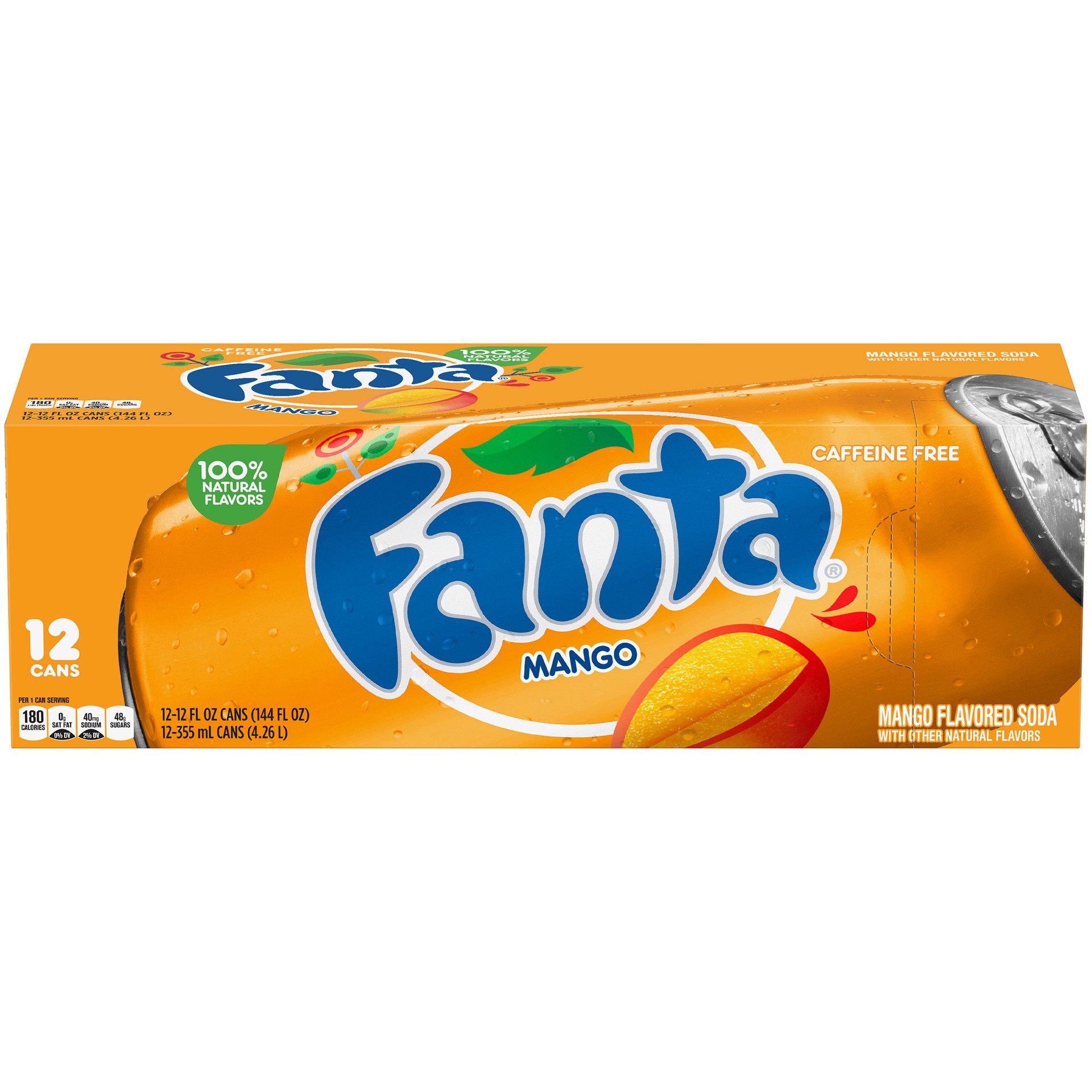 slide 5 of 7, Fanta Mango Fruit Flavored Soda Soft Drink, 12 fl oz, 12 Pack, 144 fl oz