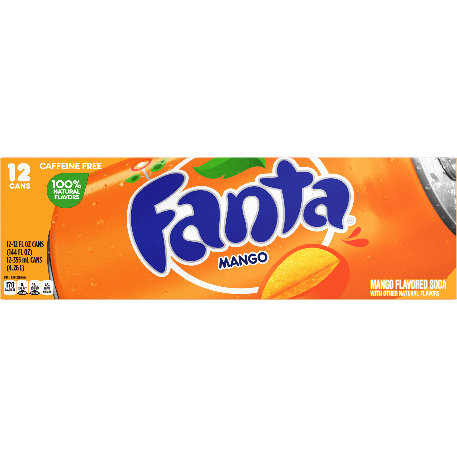 slide 1 of 7, Fanta Mango Fruit Flavored Soda Soft Drink, 12 fl oz, 12 Pack, 144 fl oz