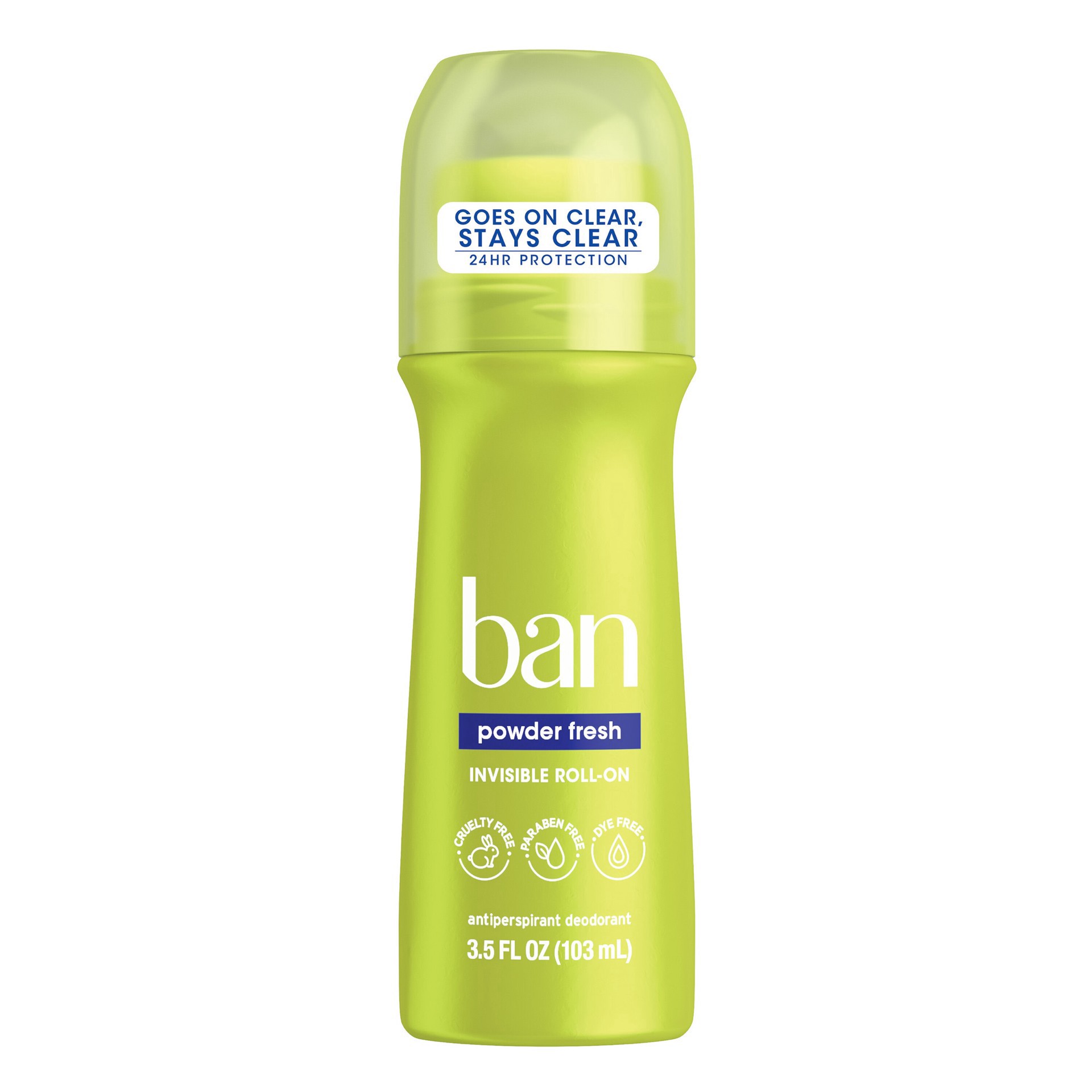 slide 8 of 9, Ban Invisible Roll-On Antiperspirant Deodorant, 24 Hour Protection, Powder Fresh, 3.5 oz, 3.5 fl oz