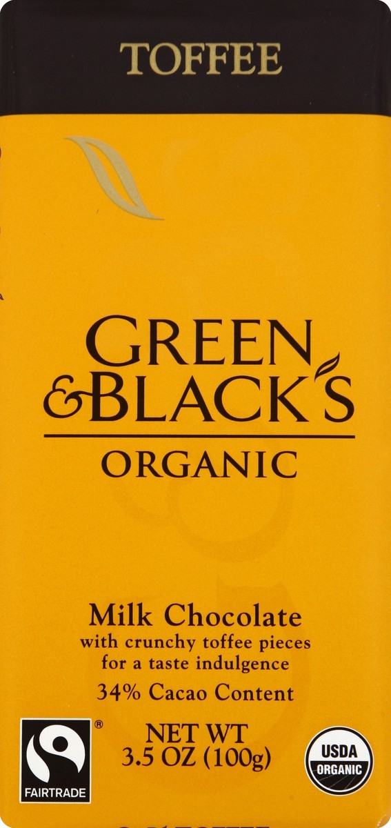 slide 1 of 7, Green & Black's 34% Milk Chocolate Toffee Bar, 3.5 oz