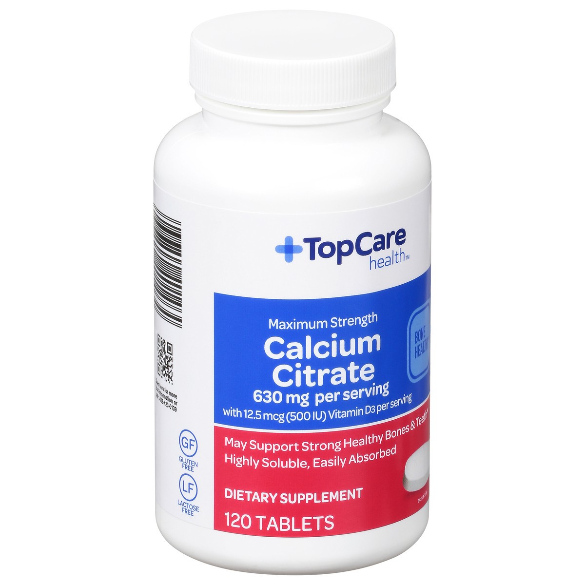 slide 5 of 9, TopCare Health Maximum Strength 630 mg Tablets Calcium Citrate 120 ea, 120 ct