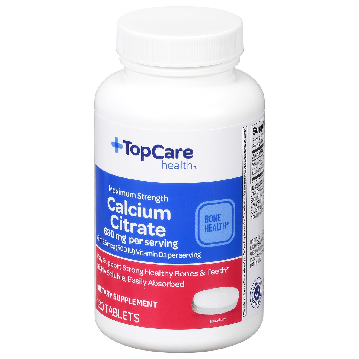 slide 6 of 9, TopCare Health Maximum Strength 630 mg Tablets Calcium Citrate 120 ea, 120 ct