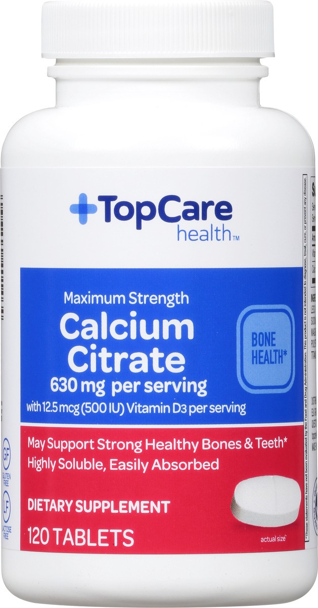 slide 8 of 9, TopCare Health Maximum Strength 630 mg Tablets Calcium Citrate 120 ea, 120 ct