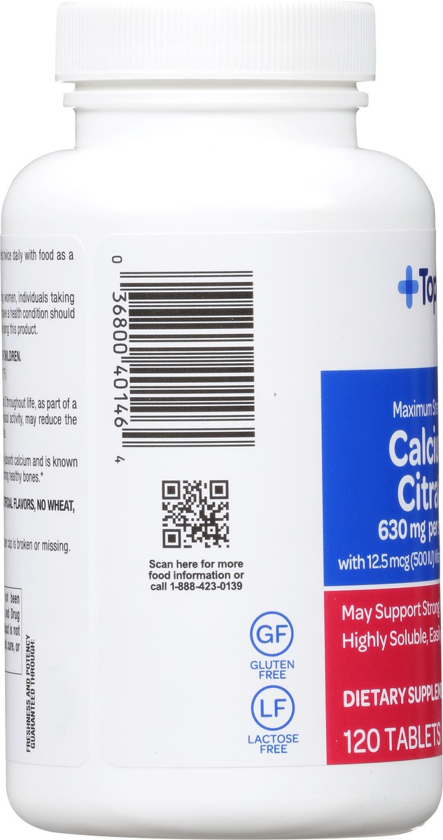 slide 3 of 9, TopCare Health Maximum Strength 630 mg Tablets Calcium Citrate 120 ea, 120 ct