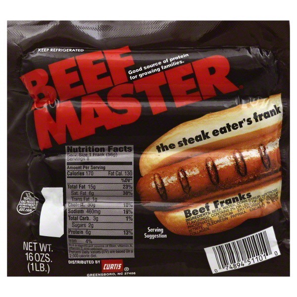 slide 1 of 1, Curtis Beef Master Franks, 16 oz