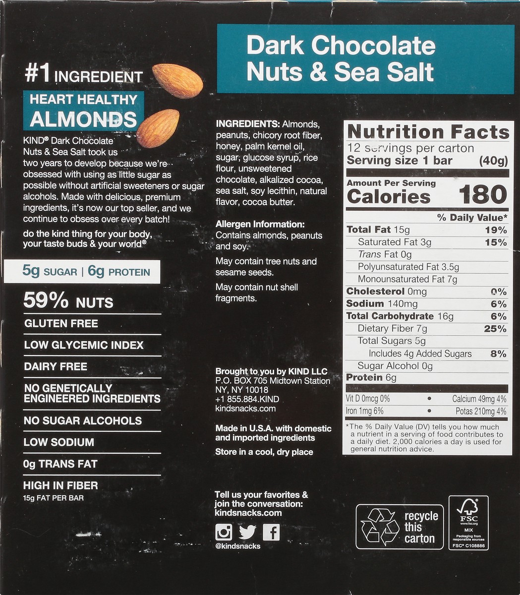slide 12 of 13, KIND Gluten Free 12 Pack Dark Chocolate Nuts & Sea Salt Bars 12 ea, 12 ct