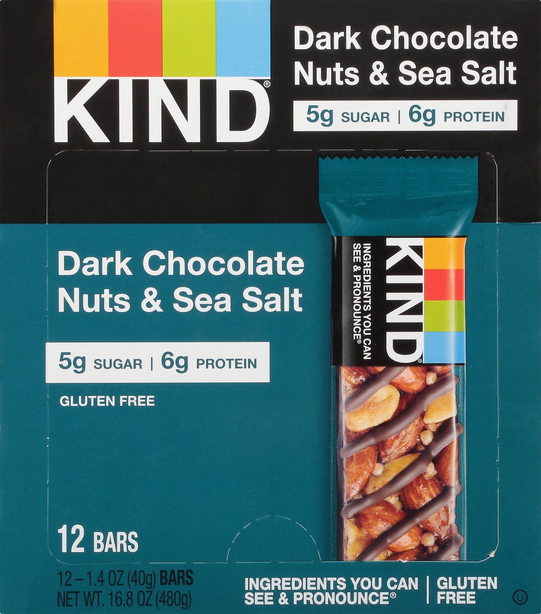 slide 4 of 13, KIND Gluten Free 12 Pack Dark Chocolate Nuts & Sea Salt Bars 12 ea, 12 ct