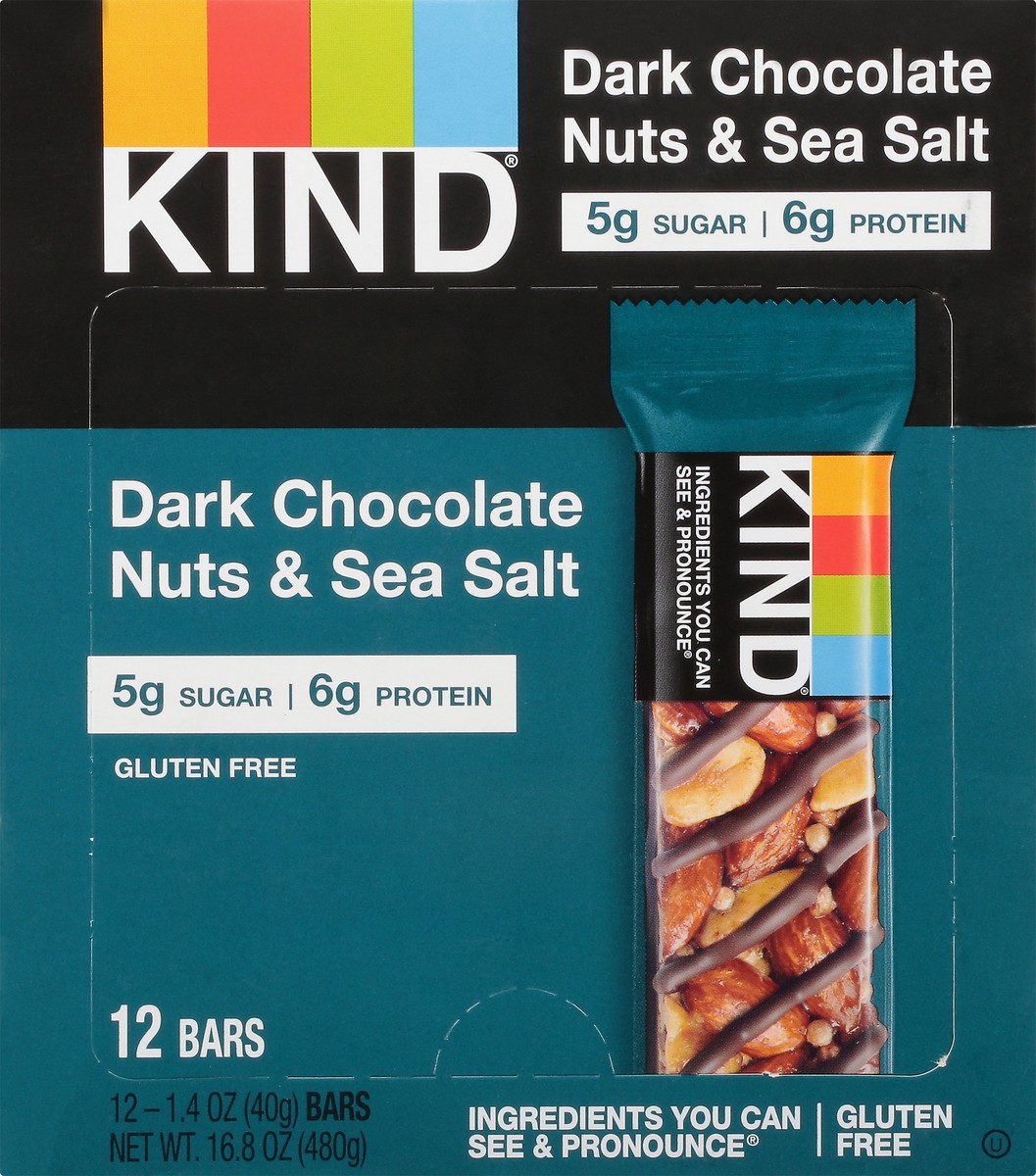 slide 1 of 13, KIND Dark Chocolate Nuts & Sea Salt Nut Bars, 16.8 oz