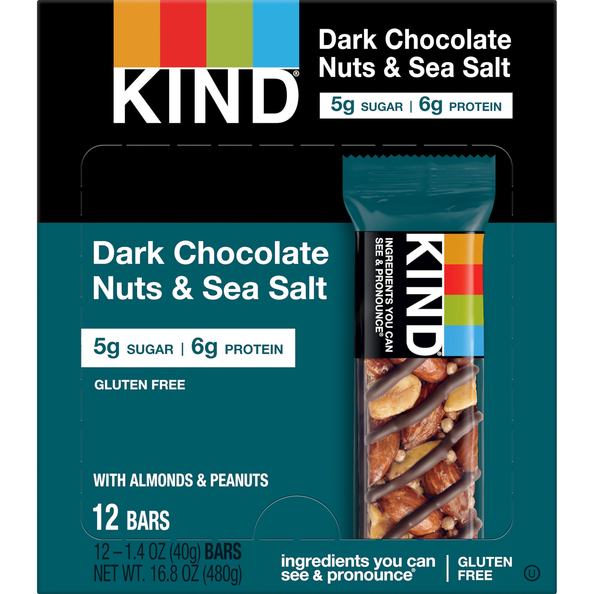 slide 1 of 13, KIND Nut Bars, Dark Chocolate Nuts & Sea Salt, 1.4 oz, 12 Count, 12 ct