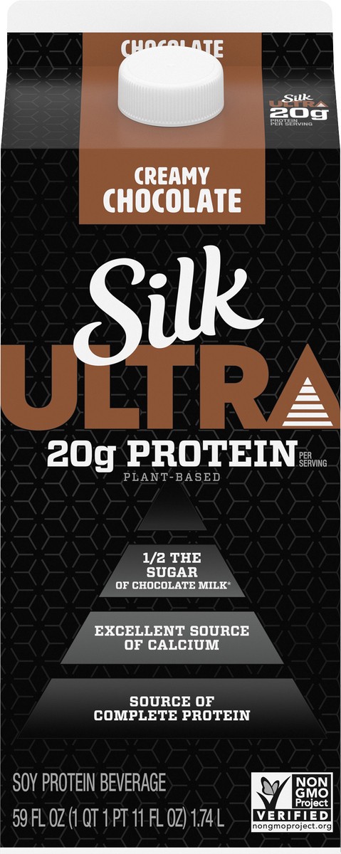 slide 9 of 14, Silk Ultra, 20G Complete Plant Based Protein Performance Drink, Creamy Chocolate, 59oz., Dairy-Free, Non-GMO Project Verified, 59 fl oz