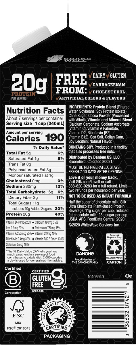 slide 12 of 14, Silk Ultra, 20G Complete Plant Based Protein Performance Drink, Creamy Chocolate, 59oz., Dairy-Free, Non-GMO Project Verified, 59 fl oz