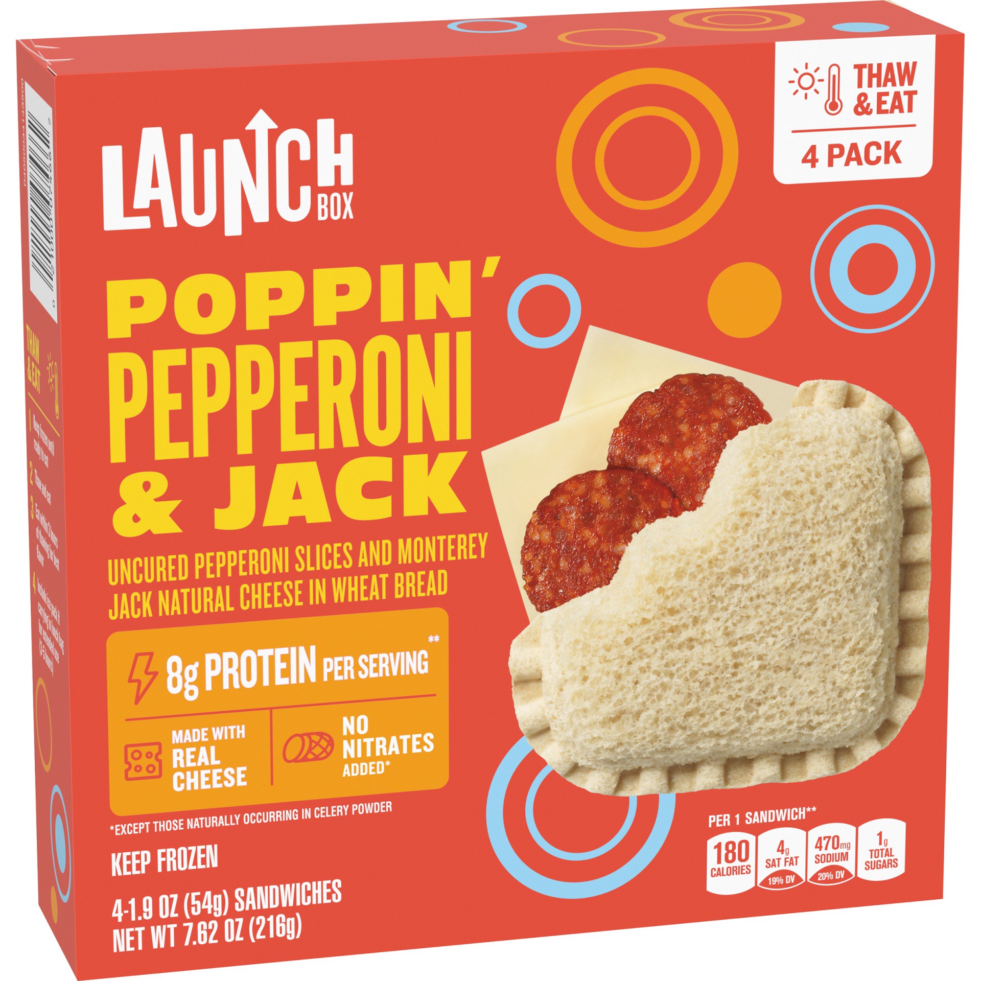 slide 2 of 13, LaunchBox Poppin' Pepperoni & Monterey Jack Cheese Frozen Sandwiches, 4 ct Box, 4 ct