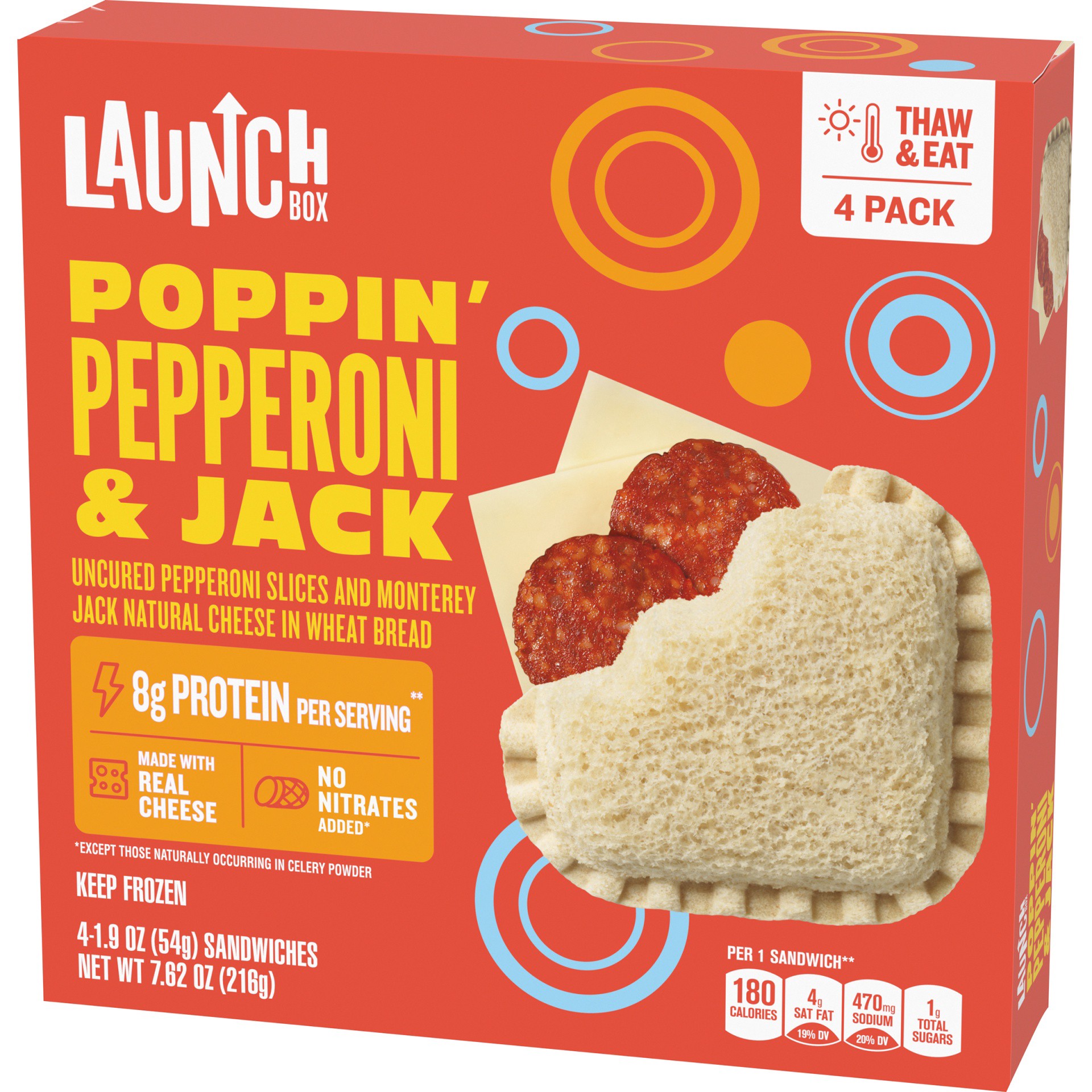 slide 6 of 13, LaunchBox Poppin' Pepperoni & Monterey Jack Cheese Frozen Sandwiches, 4 ct Box, 4 ct