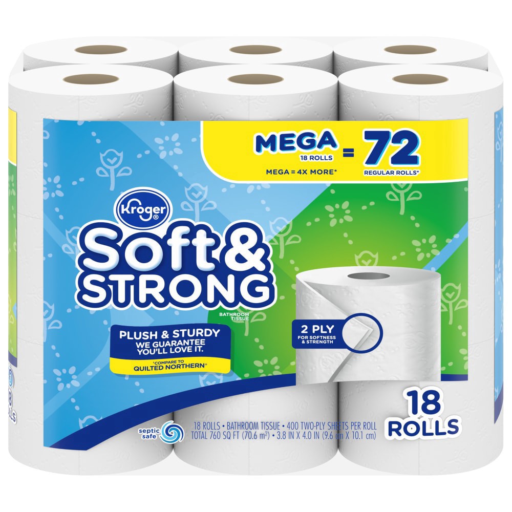 slide 2 of 6, Kroger Soft & Strong Mega Roll Bath Tissue, 18 ct