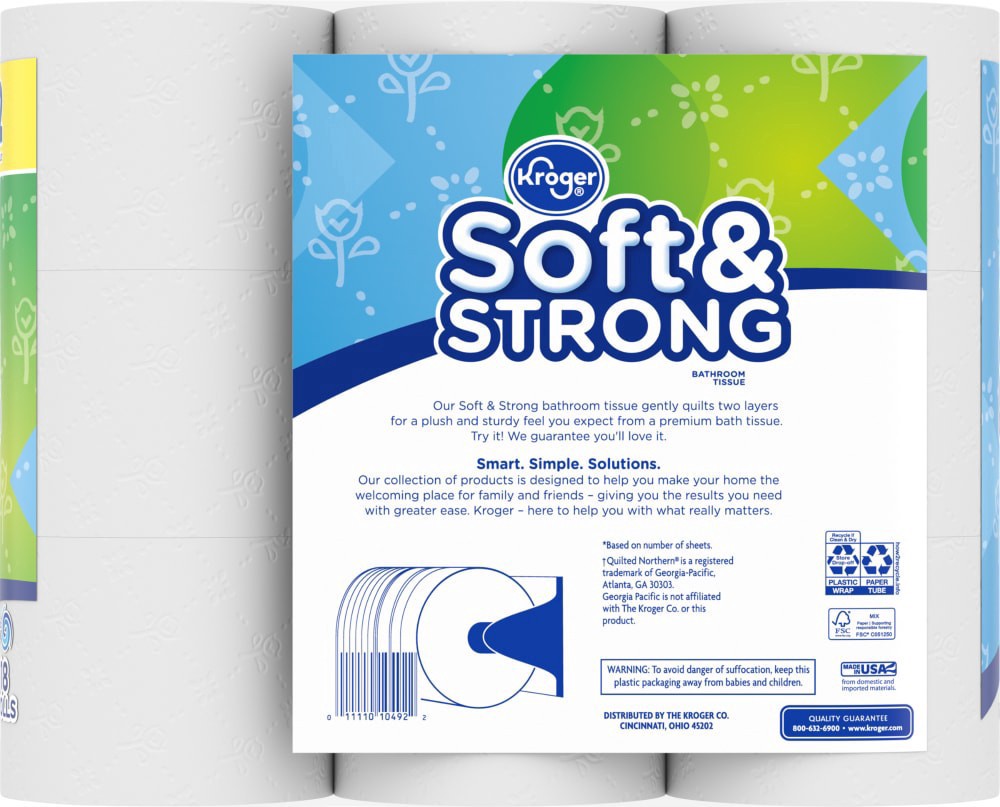 slide 3 of 6, Kroger Soft & Strong Mega Roll Bath Tissue, 18 ct