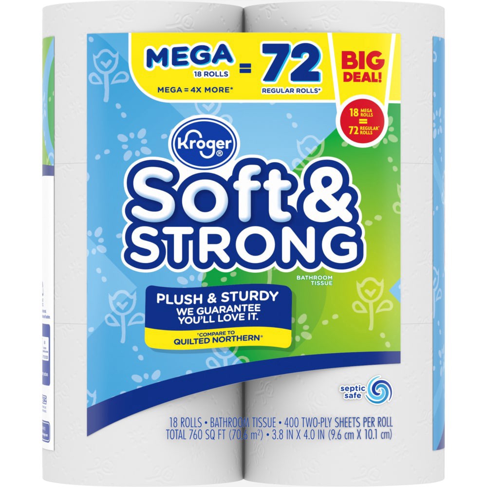 slide 5 of 6, Kroger Soft & Strong Mega Roll Bath Tissue, 18 ct