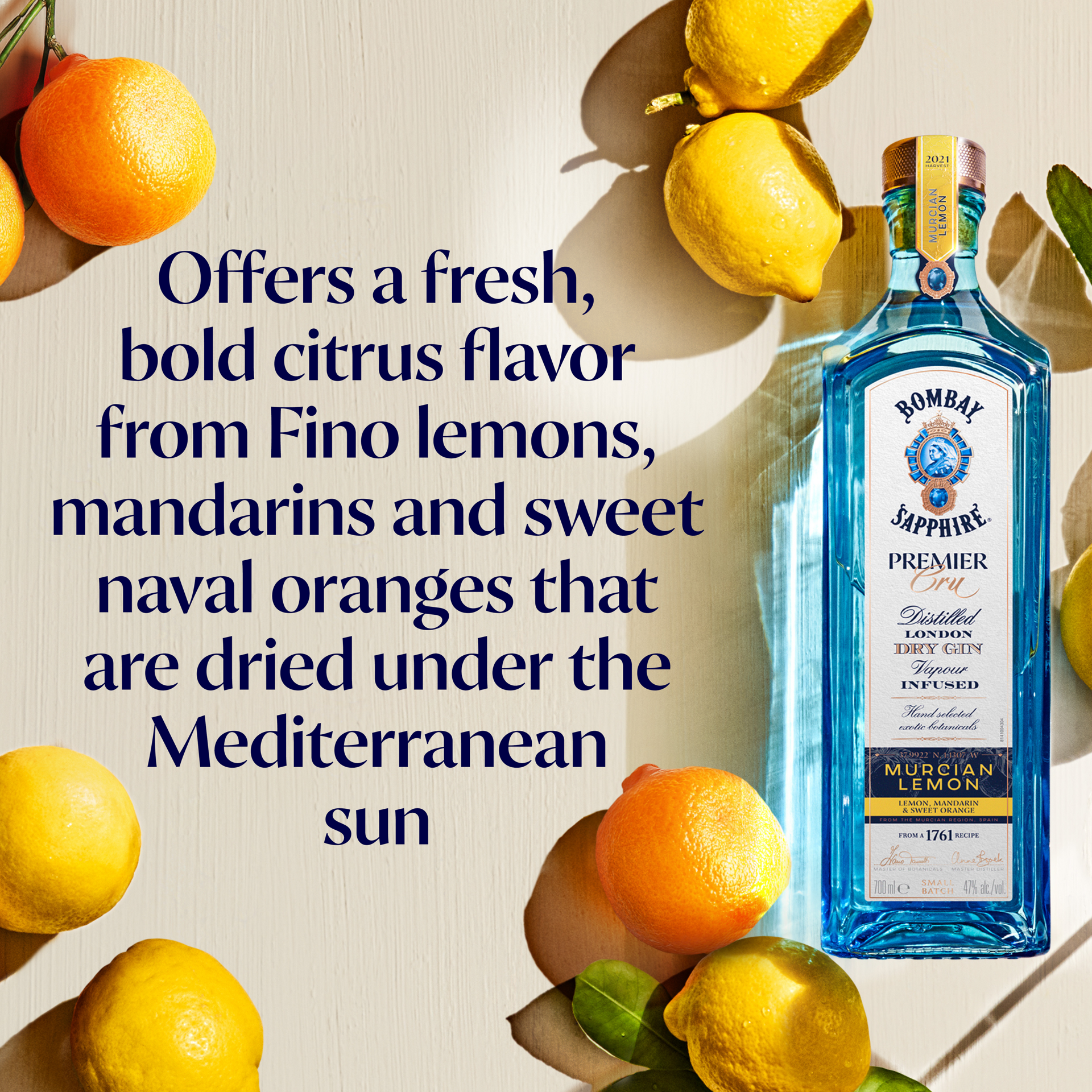 slide 5 of 5, Bombay Premier Cru Murcian Lemon Dry Gin 700 ml, 700 ml