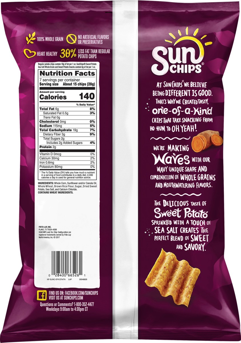 slide 5 of 5, SunChips Whole Grain And Sweet Potato Snacks Sweet Potato 7 Oz, 7 oz