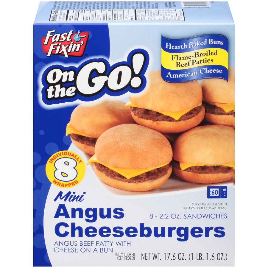 slide 1 of 1, Fast Fixin' On The Go! Mini Angus Cheeseburgers, 8 ct; 2.2 oz