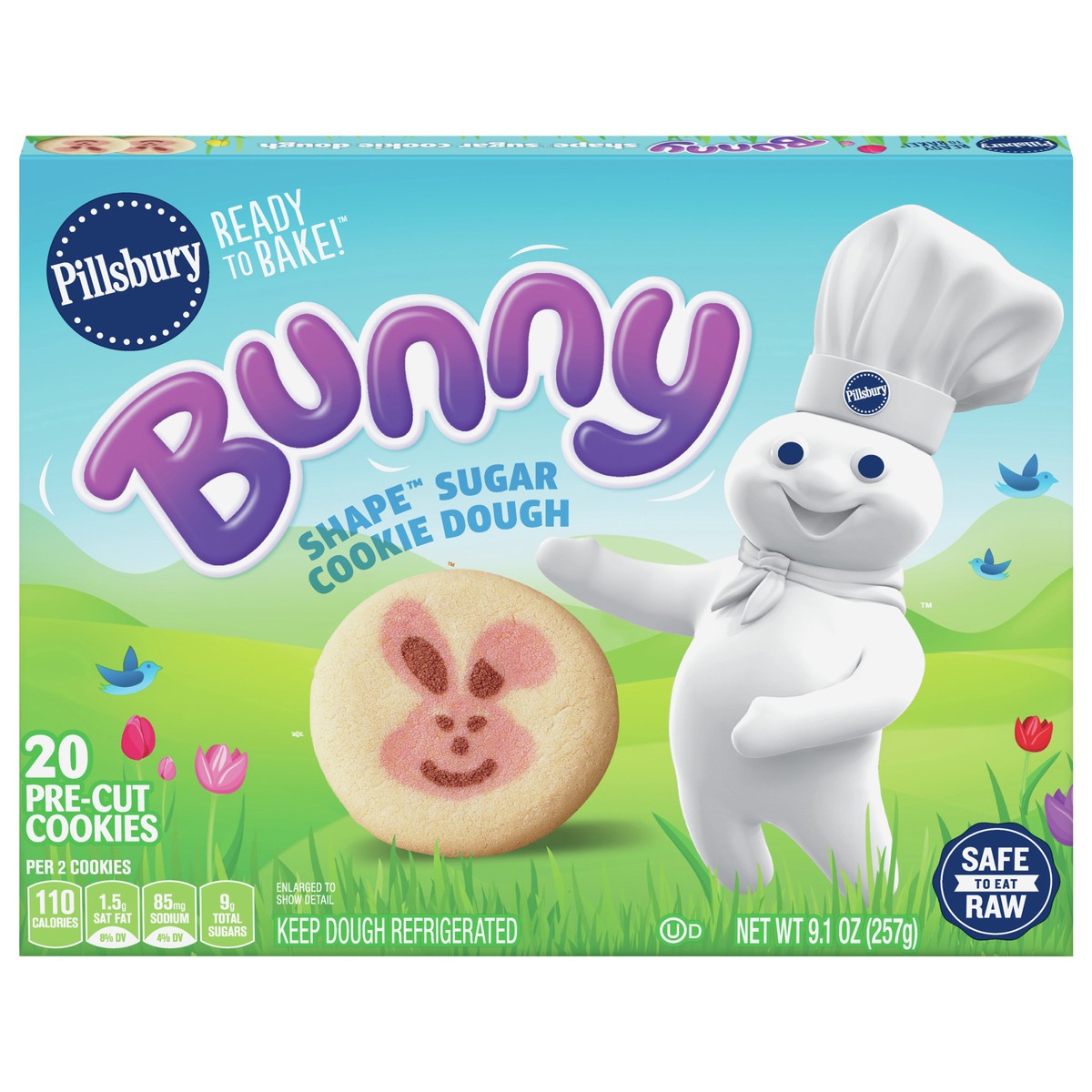 slide 1 of 13, Pillsbury Ready To Bake Bunny Shape Sugar Cookie Dough, 20 Cookies, 9.1 oz, 9.1 oz