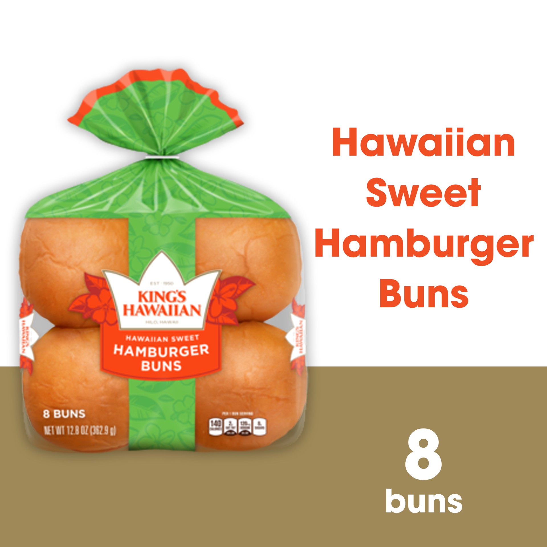 slide 1 of 2, KING'S HAWAIIAN Original Hawaiian Sweet Hamburger Buns, Bread Buns, 8 Count, 8 ct