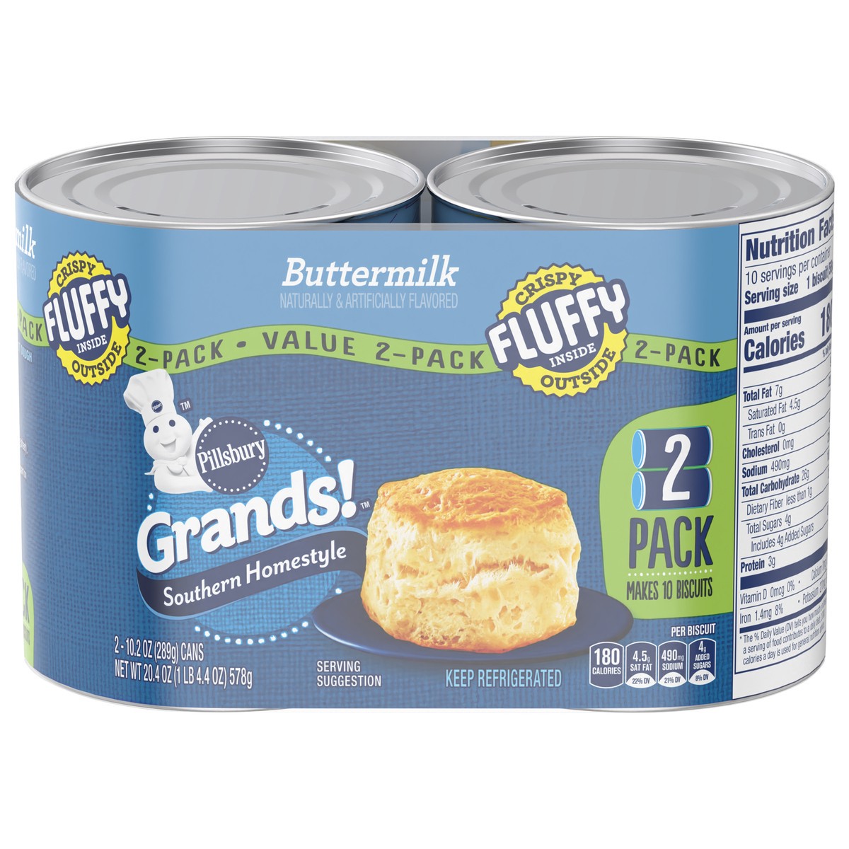 slide 1 of 9, Grands! Southern Homestyle Buttermilk Biscuits, 2 Pack, 10 Biscuits, 20.4 oz, 2 ct