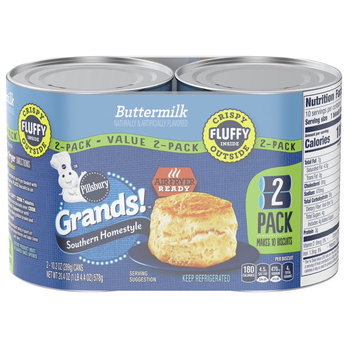 slide 1 of 9, Grands! Southern Homestyle Buttermilk Biscuits, 2-Pack, 2 ct