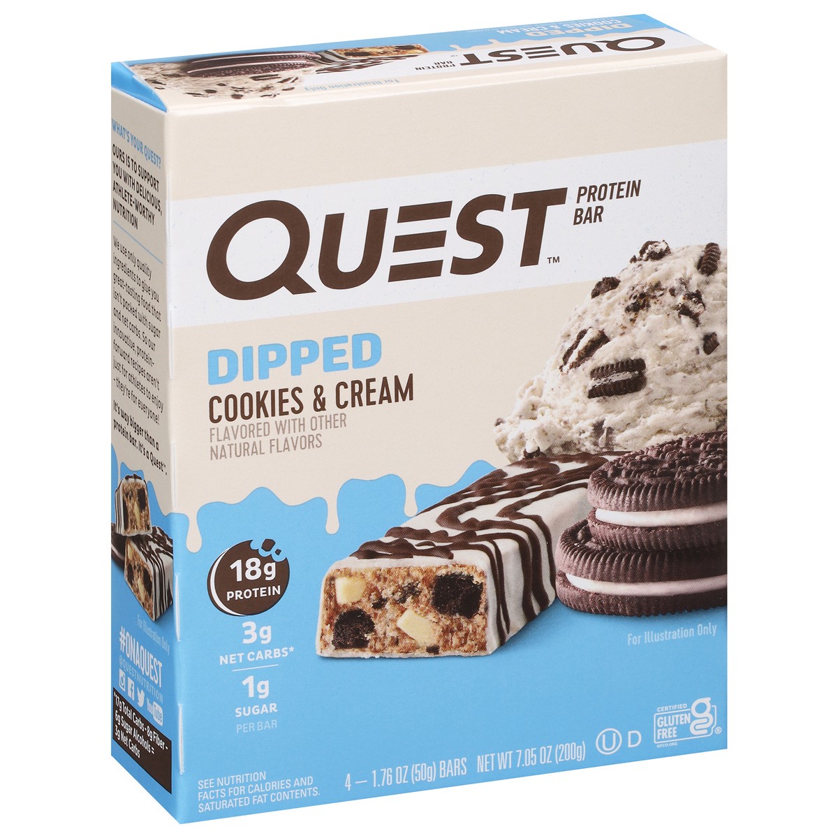 slide 4 of 9, Quest Dipped Cookies & Cream Protein Bars, 4 ct