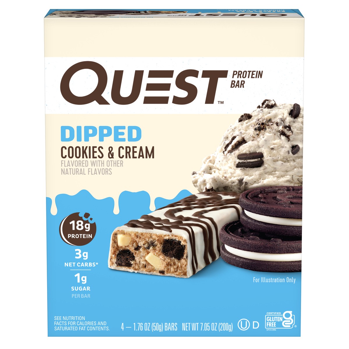 slide 1 of 9, Quest Dipped Cookies & Cream Protein Bars, 4 ct
