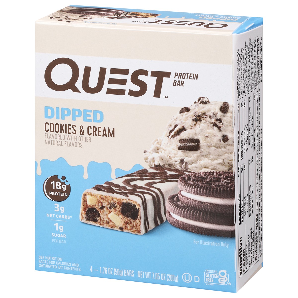 slide 8 of 9, Quest Dipped Cookies & Cream Protein Bars, 4 ct