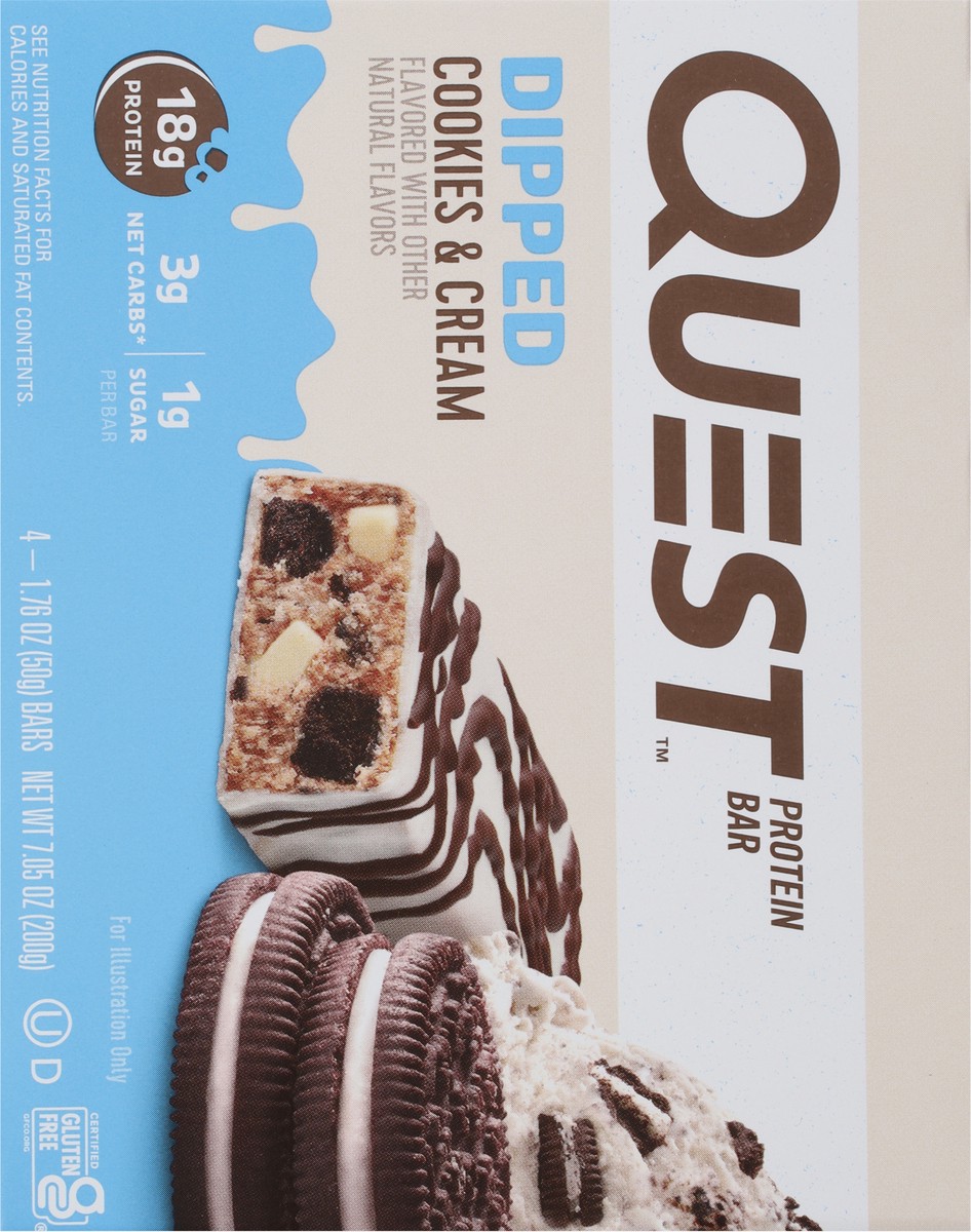 slide 6 of 9, Quest Dipped Cookies & Cream Protein Bars, 4 ct