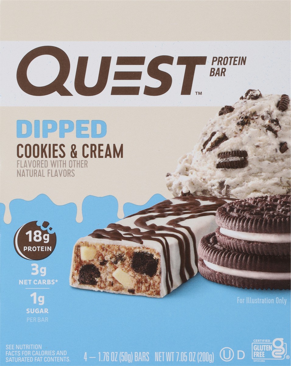slide 3 of 9, Quest Dipped Cookies & Cream Protein Bars, 4 ct