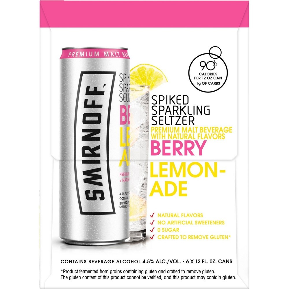 slide 2 of 4, Smirnoff Spiked Sparkling Seltzer Berry Lemonade, 6 ct; 12 oz