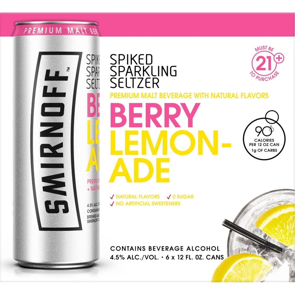 slide 4 of 4, Smirnoff Spiked Sparkling Seltzer Berry Lemonade, 6 ct; 12 oz